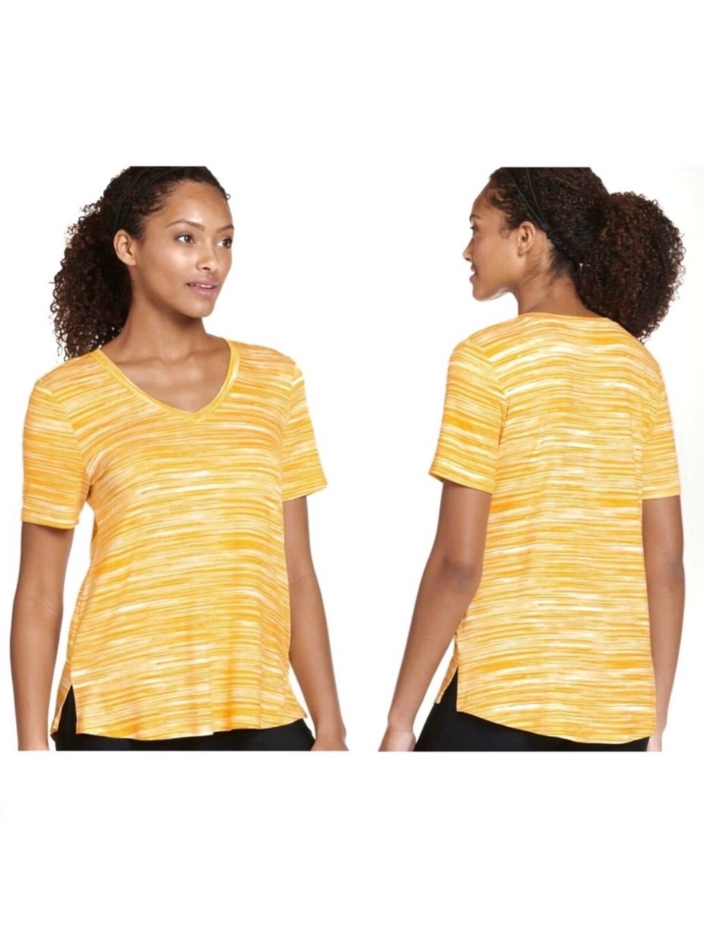 Jockey Yellow Stretch V-Neck Tee With Side Slits NEW Small